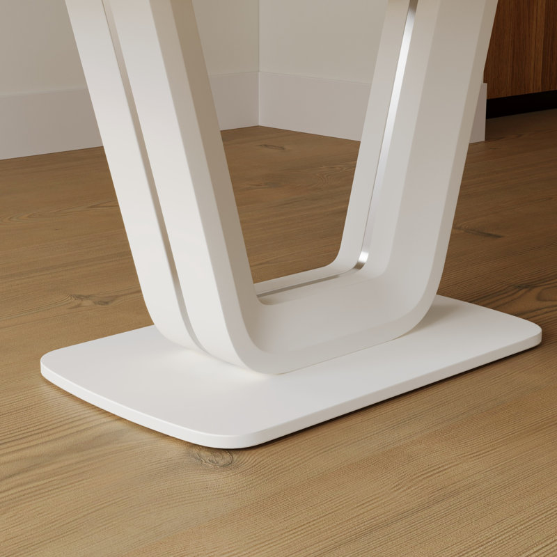 Table extensible blanche avec pieds en forme de U pour une salle à manger moderne et moderne