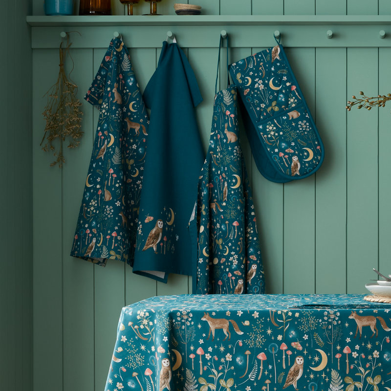 Enchanted Twilight Animals Cotton Kitchen Adult Apron, Green