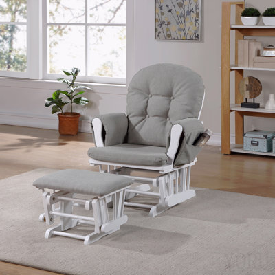 Mason Glider And Ottoman White Wood And Oyster Fabric