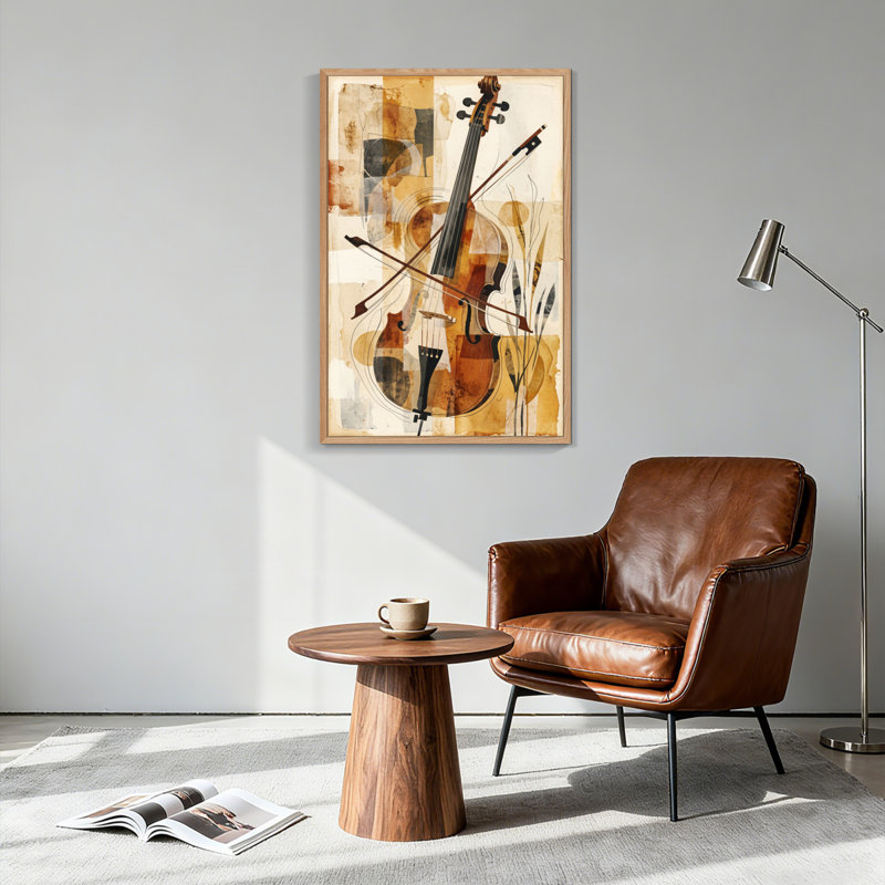 Ensemble de 1 tableau abstrait sur toile représentant un violon, H 36 po x l 24 po, Naturel