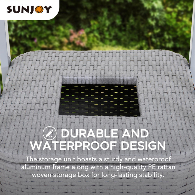 Gray Aluminum Pool Towel Valet Tower with Wicker Storage Basket