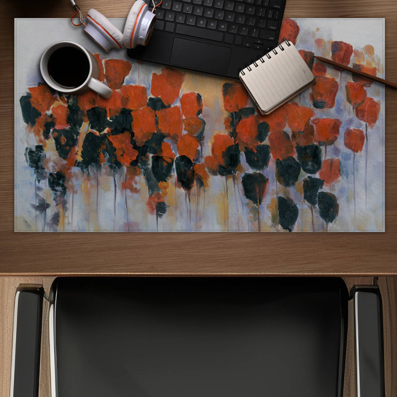 Red flowers field - 14.00"x24.25" Desk mat