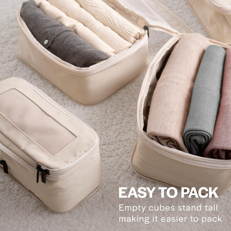 Compression Packing Cubes For Travel - Luggage Organizer Bags - Double Zipper Packing Cubes For Suitcases (2-Pack, Beige)