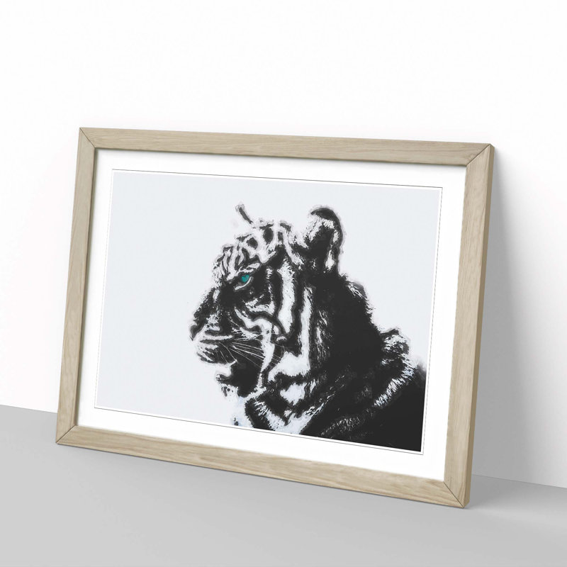 White Bengal Tiger in Abstract - Picture Frame Graphic Art Print, 50cm H x 76cm W x 2cm D, Oak