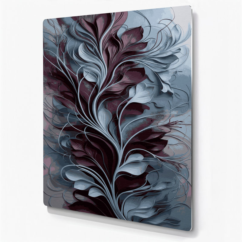 "Abstract Florals 21", art mural en métal gris, H 20 po x l 24 po
