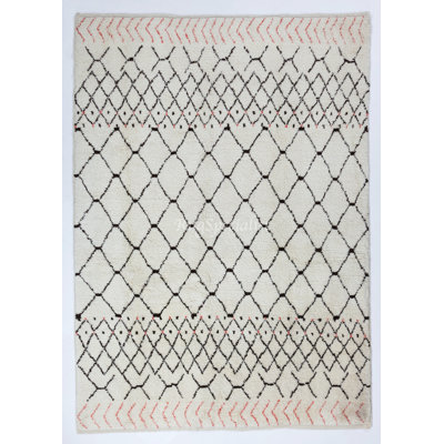Moroccan Rug Made of Natural Ivory and Brown Wool