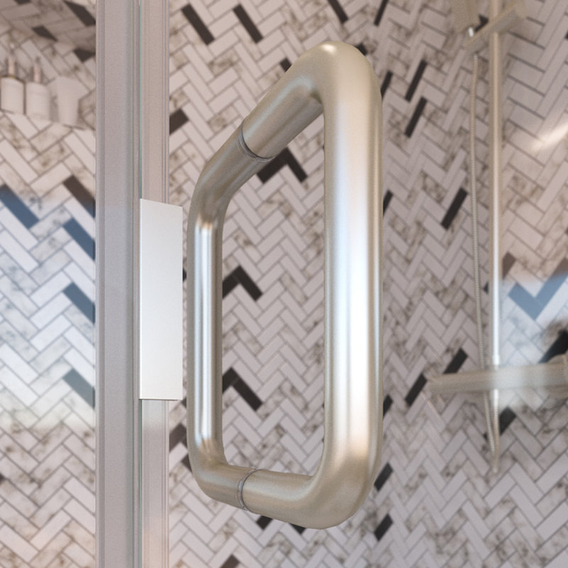 Deluxe 48 in. W x 71.375 in. H Hinged Semi-Frameless Shower Door and Inline Panel in Brushed Nickel, Brushed Nickel