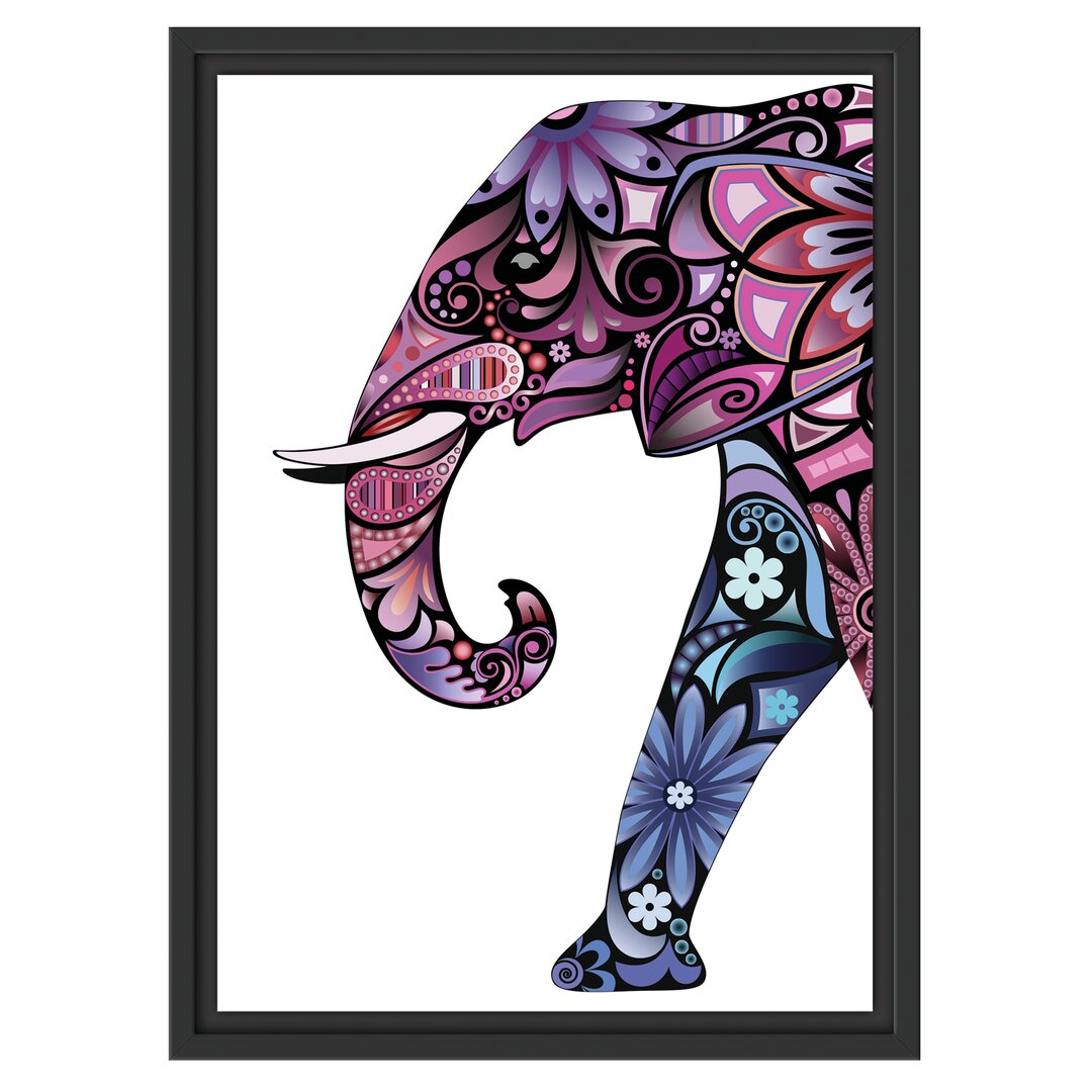 Gerahmtes Wandbild Elefant mit Ornamenten