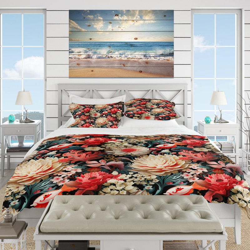 Ensemble de housse de couette Coral Crêtes, Housse de couette pour grand lit et 2 taies décor