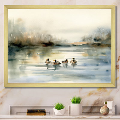 Ducks In Pond II Framed On Canvas Print