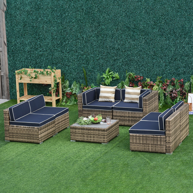 7 Piece Rattan Seating Group with Cushions (incomplete)  