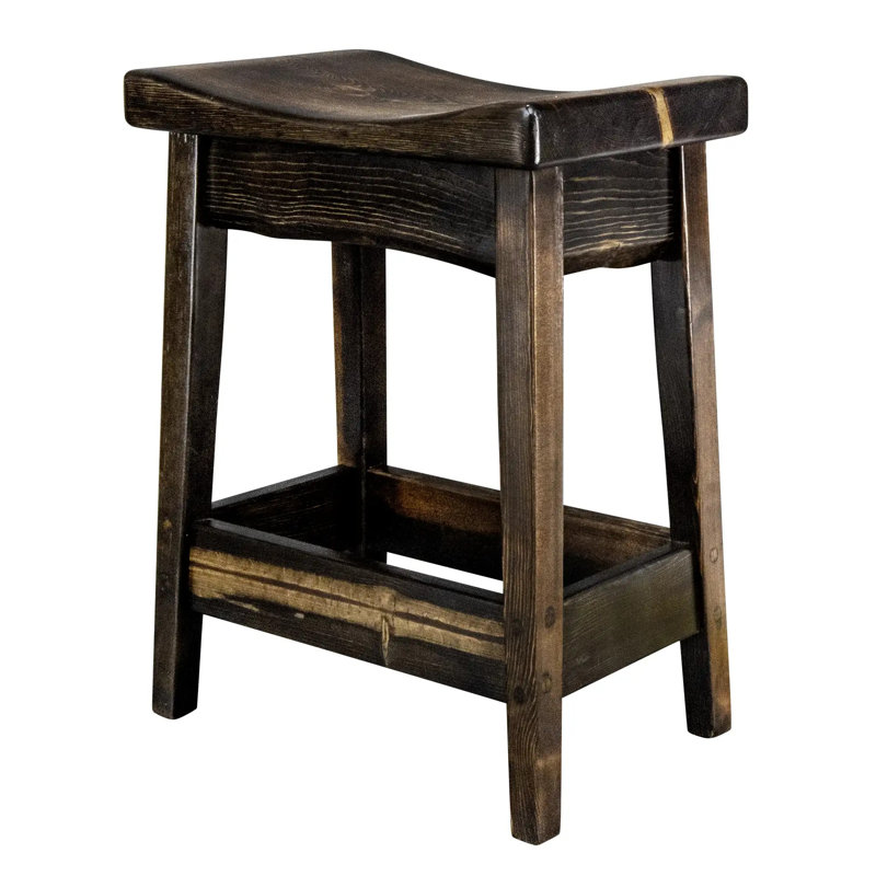 Tabouret de bar à hauteur de comptoir de la collection Kishea, siège d'une hauteur de 24 po, teinture jacobine et laque transparente