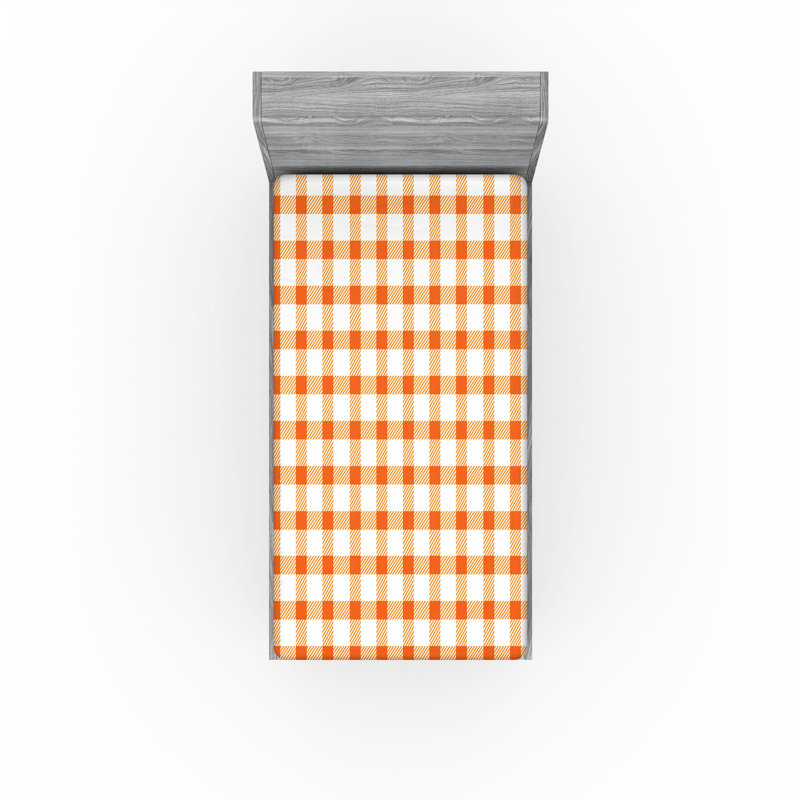 Ensemble de 2 draps-housses Ambesonne, Orange, blanc / vichy, Drap-housse simple TG