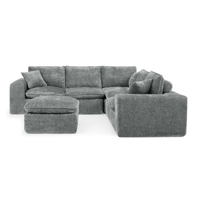 107'' Modern Boucle L-Shaped Sectional Sofa With Moveable Ottoman For Living Room, Comfy Cloud Couch With Pillows, DIY Combination