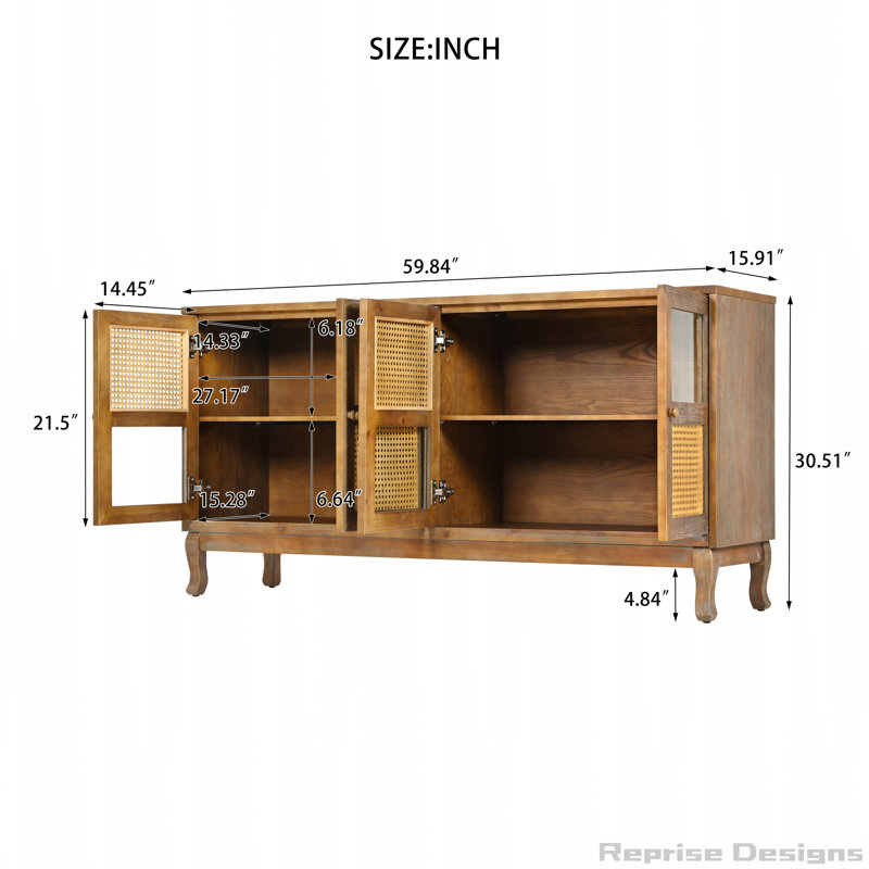 Buffet rétro à 4 portes avec grand espace de rangement, Brun antique
