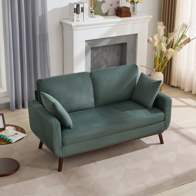 Causeuse 65 po en velours côtelé 65 po avec 2 coussins assortis, Vert
