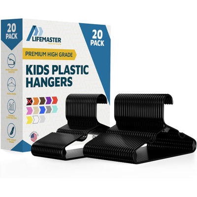  Cintres en plastique pour enfants - Cintre pour enfants avec encoche, organisateur de garde-robe de 11,6 pouces pour enfants, tout-petits et enfants, capacité de poids de 5 lb, paquet de 20, noir