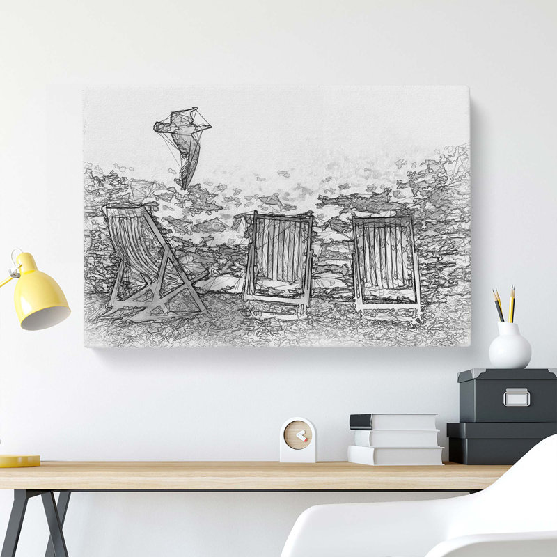 Seagull Flying over Brighton Beach in Abstract - Wrapped Canvas Drawing - Wrapped Canvas, 35cm H x 50cm W x 3cm D