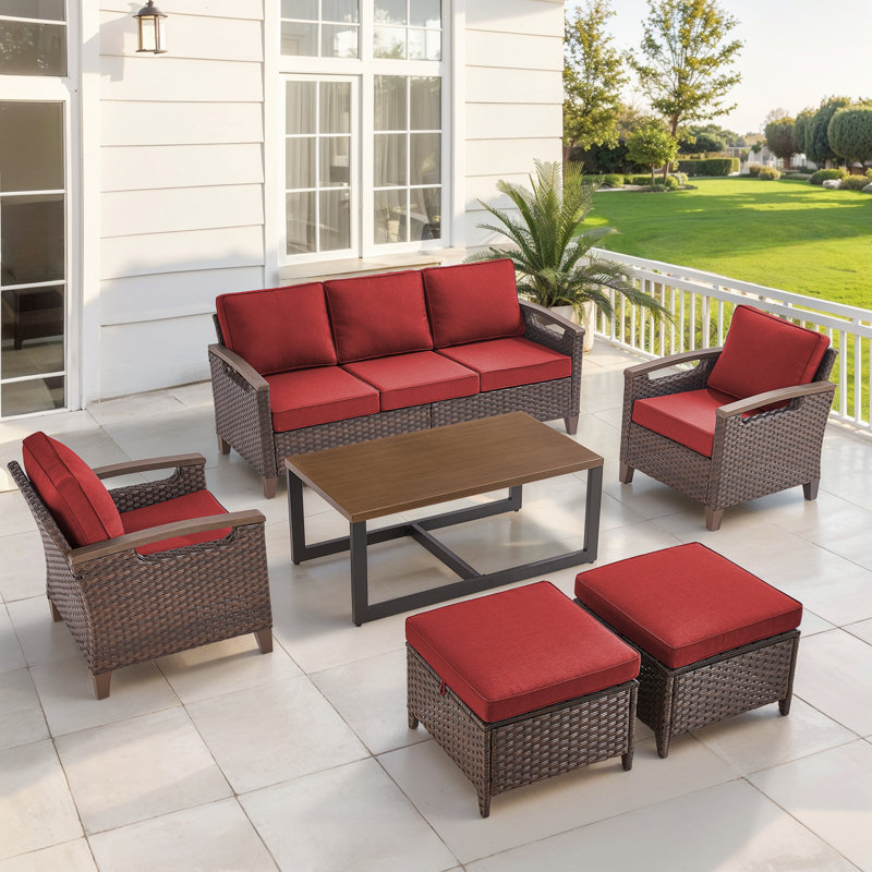 Ensemble de conversation pour terrasse 6 pièces avec table basse Arundel, Rouge