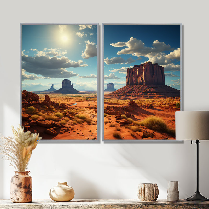 «USA Monument Valley Magic», décoration murale traditionnelle bleue 2 panneaux, 36" H x 48" W, Impression encadrée flottante