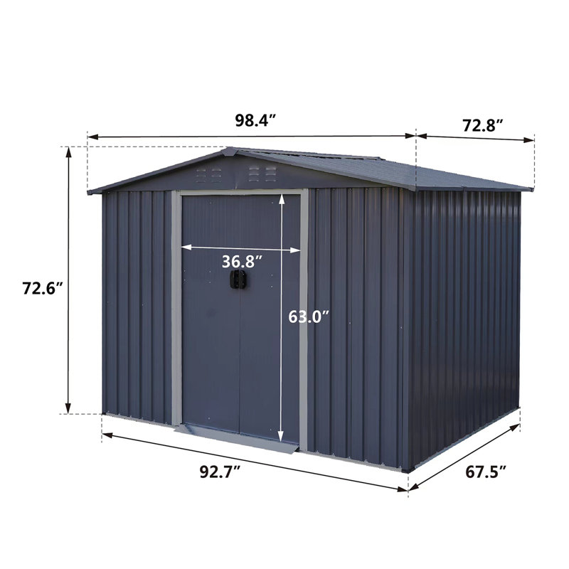 Dark Gray 8 x 6 FT Metal Outdoor Storage Shed with Sliding Doors