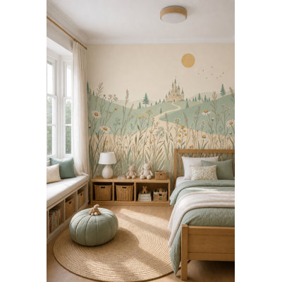Fairytale Castle Wallpaper Wildflowers Rolling Hills Wall Mural