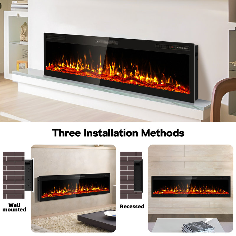 42" Electric Fireplace, Slim Recessed & Wall Mounted & Freestanding Fireplace Heater, 2.56" Bezel Hd 3d Flame, 12 Flame Bed Colors, 750w/1500w Heater, Etl Approved