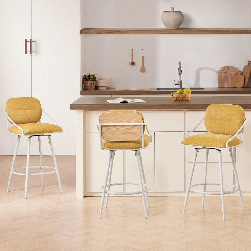 Sakina Upholstered Swivel Counter Barstool Set Of 3, Yellow