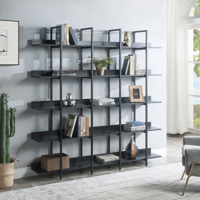 5 Tier Bookcase Home Office Bookshelf, Industrial Style Shelf with Metal Frame