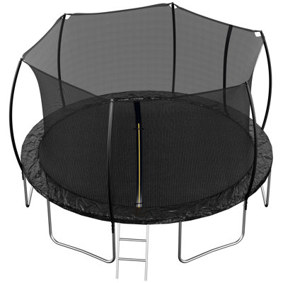 Trampoline (coussin de couleur double face), trampoline pour enfants et adultes avec filet et échelle, poteau de clôture incurvé