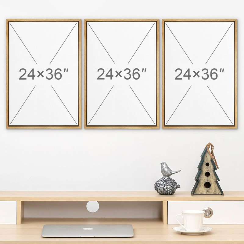 Modern Geometric Landscape Black and Beige Framed Canvas Art Set