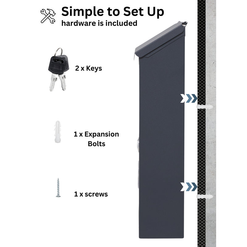 Stallings Steel Wall Mounted Post Box, Grey