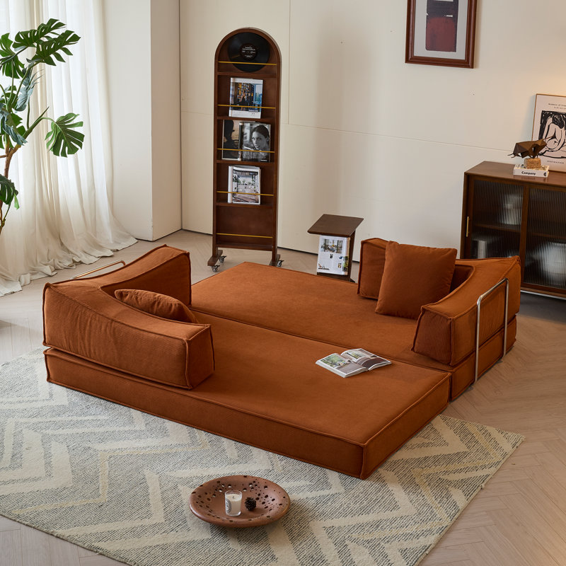 Canapé-lit rembourré de 78,7 po avec 2 coussins, futon pliable, canapé en velours côtelé Sicilia de Sicilia, Caramel