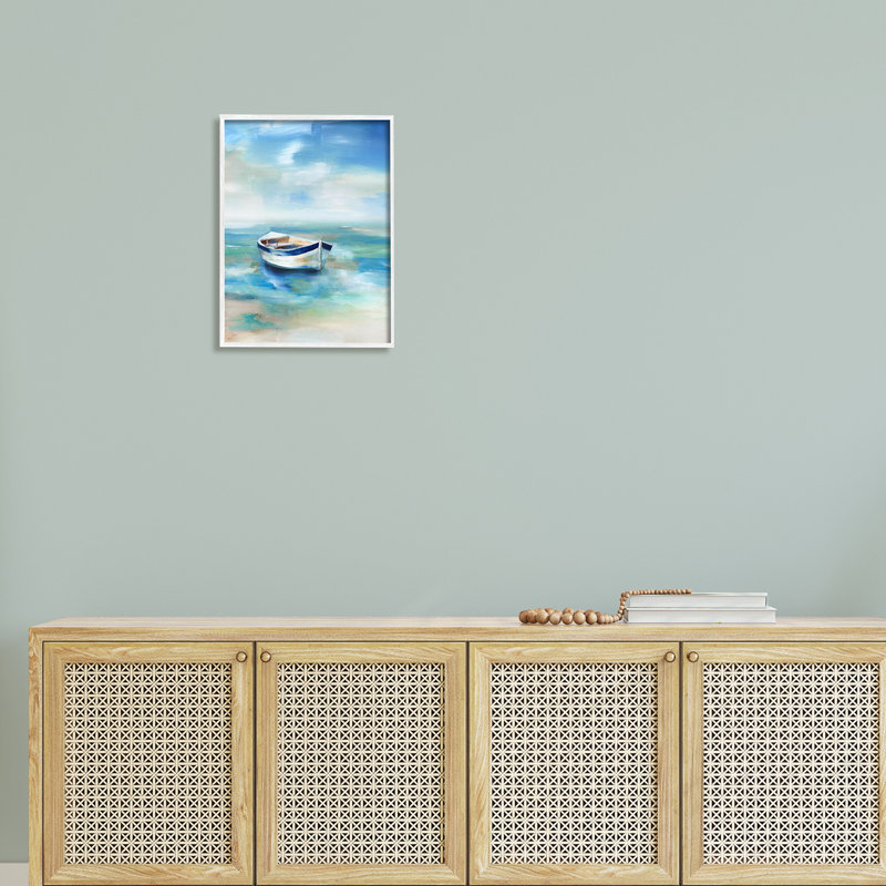 Peinture, H 20 po x l 16 po x P 1,5 po, Giclée encadrée blanc bord de mer
