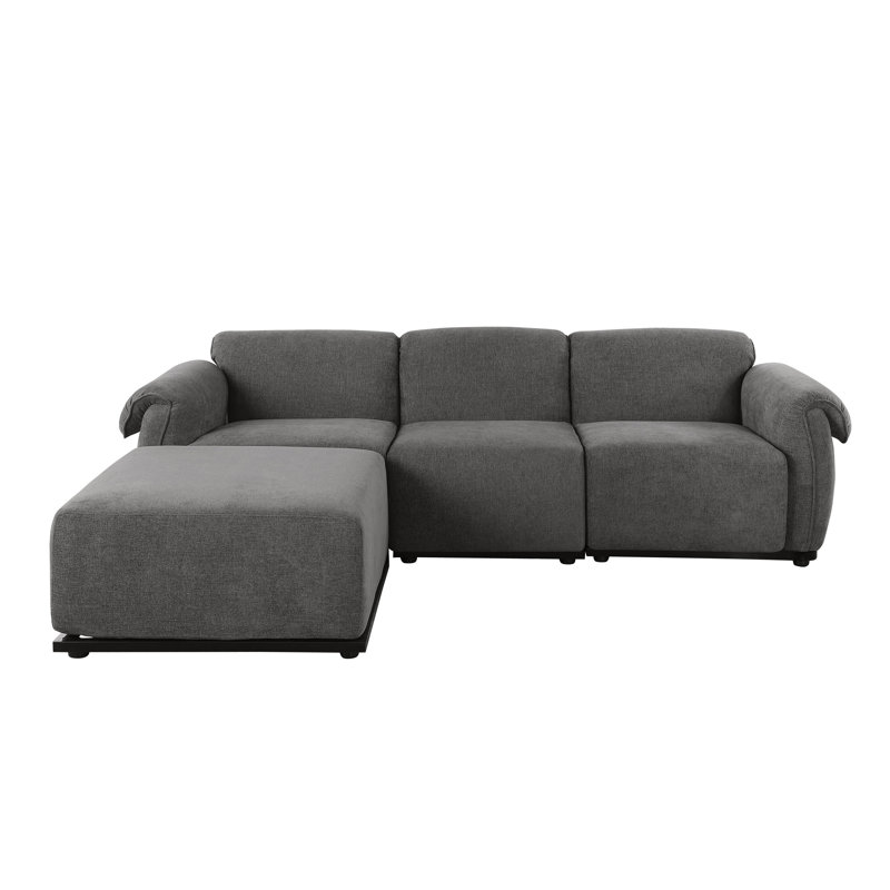 Canapé rembourré 4 pièces en L de 93 po avec repose-pieds, Gris chenille