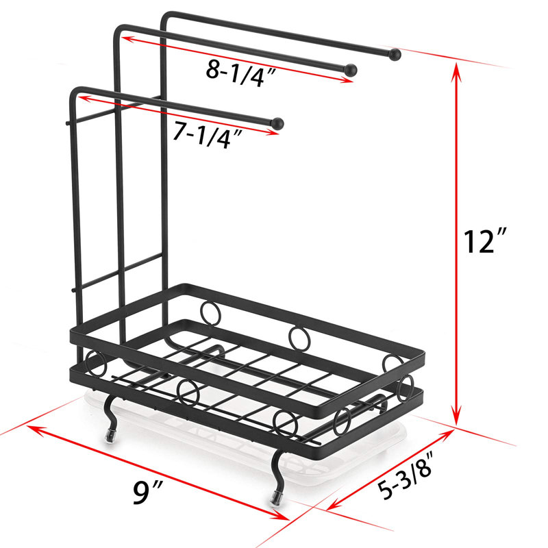 Porte-éponge de cuisine pour évier de cuisine avec support de séchage pour linge, support pour chiffon de cuisine, brosse à éponge, porte-vaisselle, organisateur de rangement pour évier pour comptoir de cuisine (noir)
