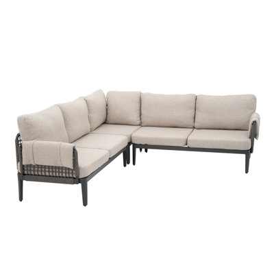 3 Pieces Aluminum Patio Furniture Set Rope Woven Outdoor Sectional Conversation Sets Modular Outdoor Couch, Grey
