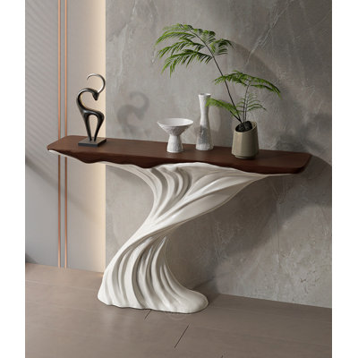 Modern Wabi-Sabi Fibreglass Console Table, Twisted Wave Sculpture Narrow Wall Entryway Display Table