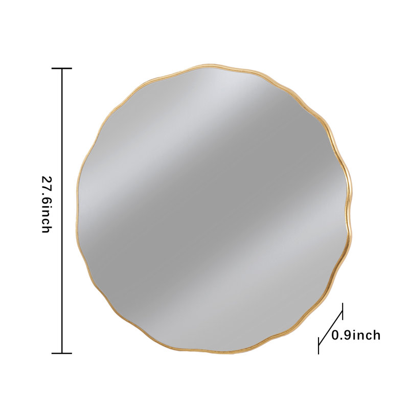 Distressed Gold Wavy-Edge Round Mirror