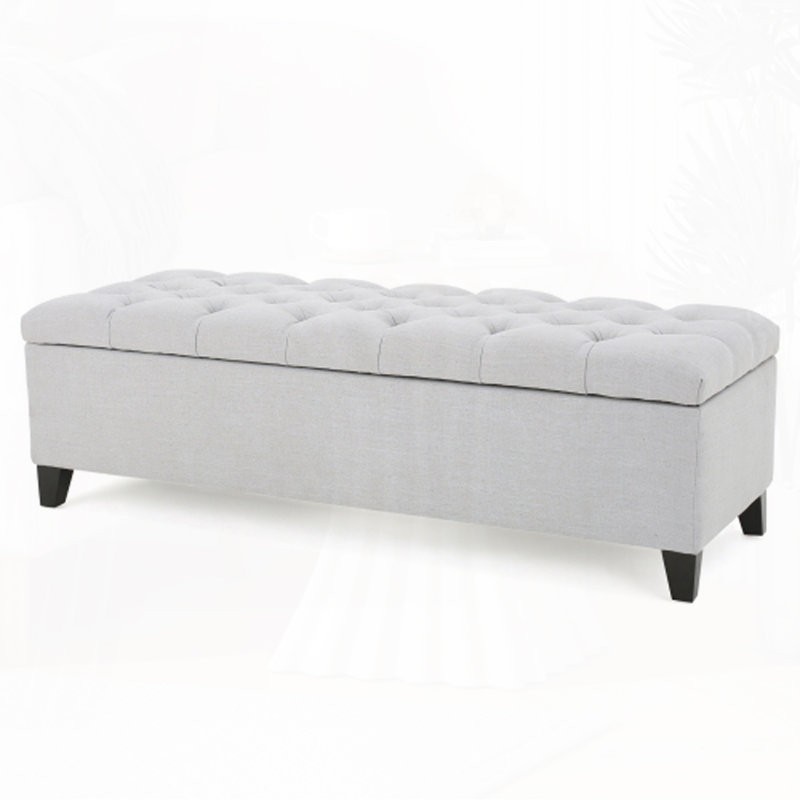 Button Tufted  Storage Bench Ottoman, Light Gray