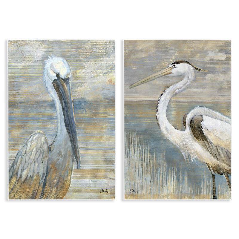 «Sea Birds Abstract Beach», ensemble de 2 plaques murales par Paul Brent, H 19 po x l 26 po x P 0,5 po