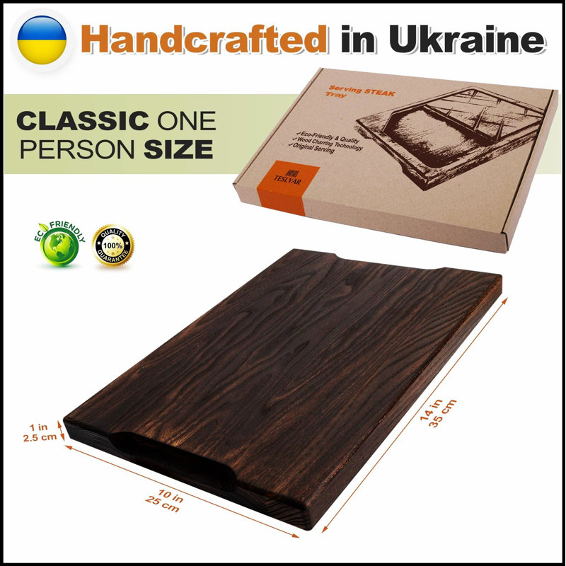 Planche à steak en bois de chêne massif, durable et ergonomique pour barbecue et charcuterie, avec rainure à jus et poignées