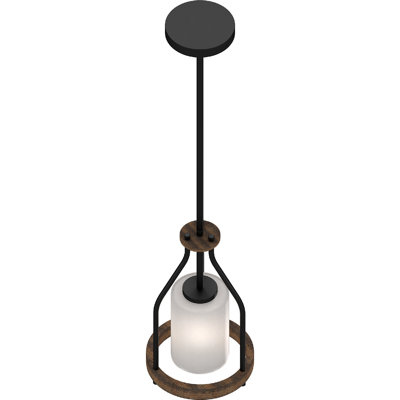 Emery 1-Light Indoor Walnut & Black Single Mini Pendant with Frosted Glass Cylinder Shade