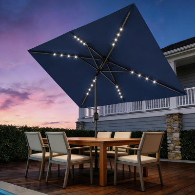 10 x 6.5 ft Solar Rectangular Patio Umbrella, with LED Lights