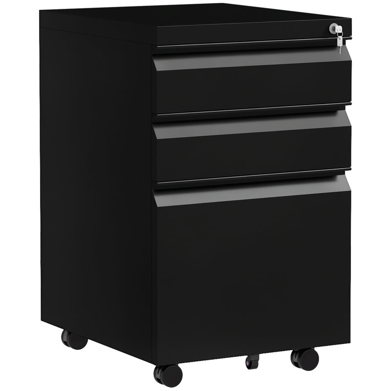 37cm Wide 3 -Drawer Mobile Steel File Cabinet, Black
