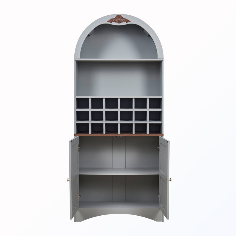 Armoire de rangement cintrée avec casier à vin amovible et tablettes ajustables, Black