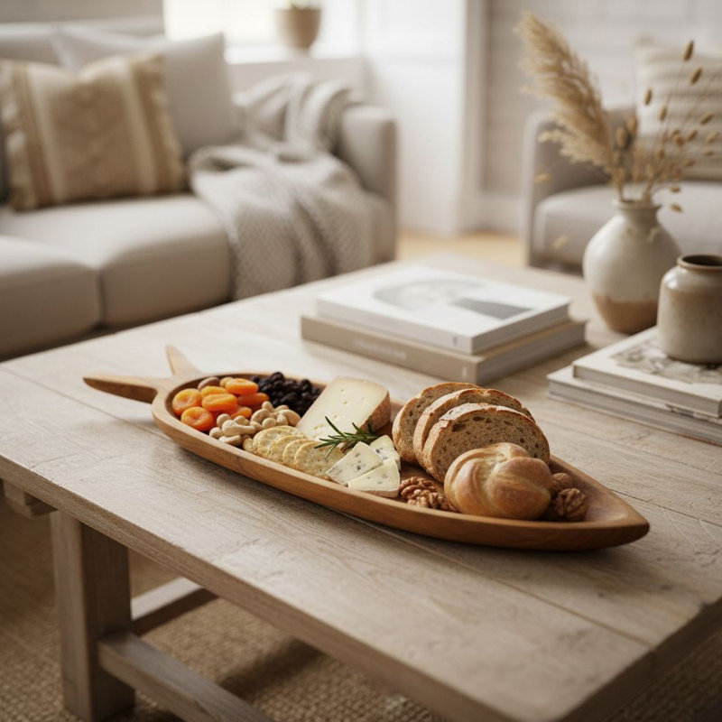 Assiette en bois en forme de carotte, plateau de service en bois de teck naturel