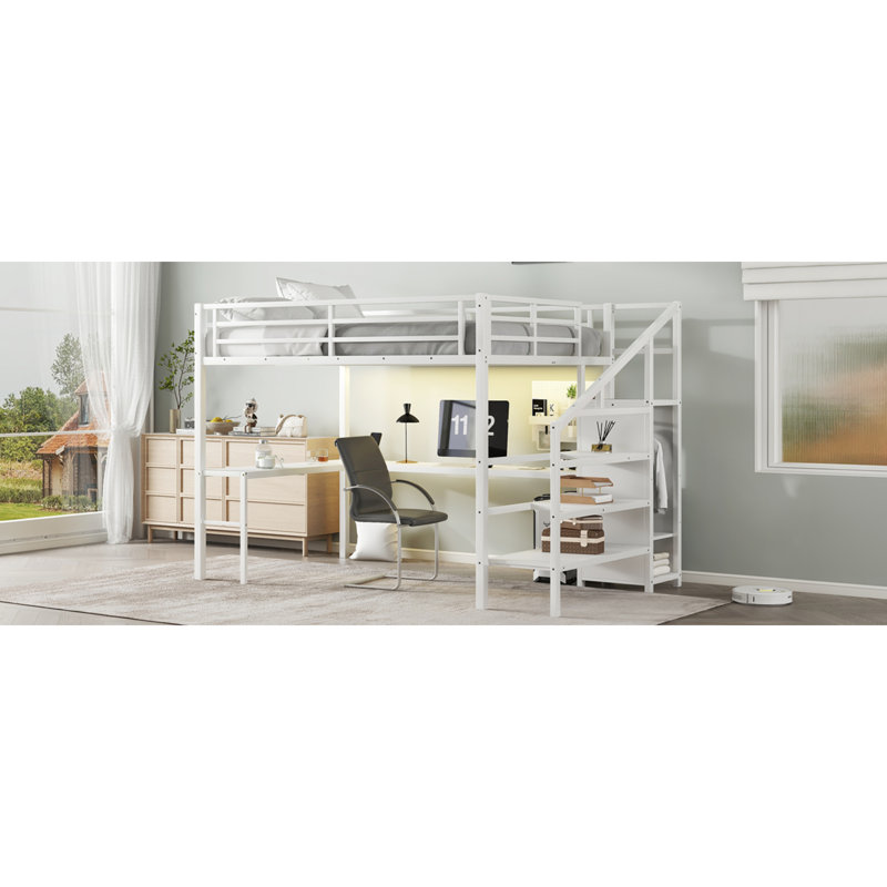Lits avec rangement et bureau, mezzanine moderne en métal pour les chambres à coucher
