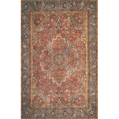 Fehrat Oriental Machine Woven Cotton/Polyester Area Rug in Rust