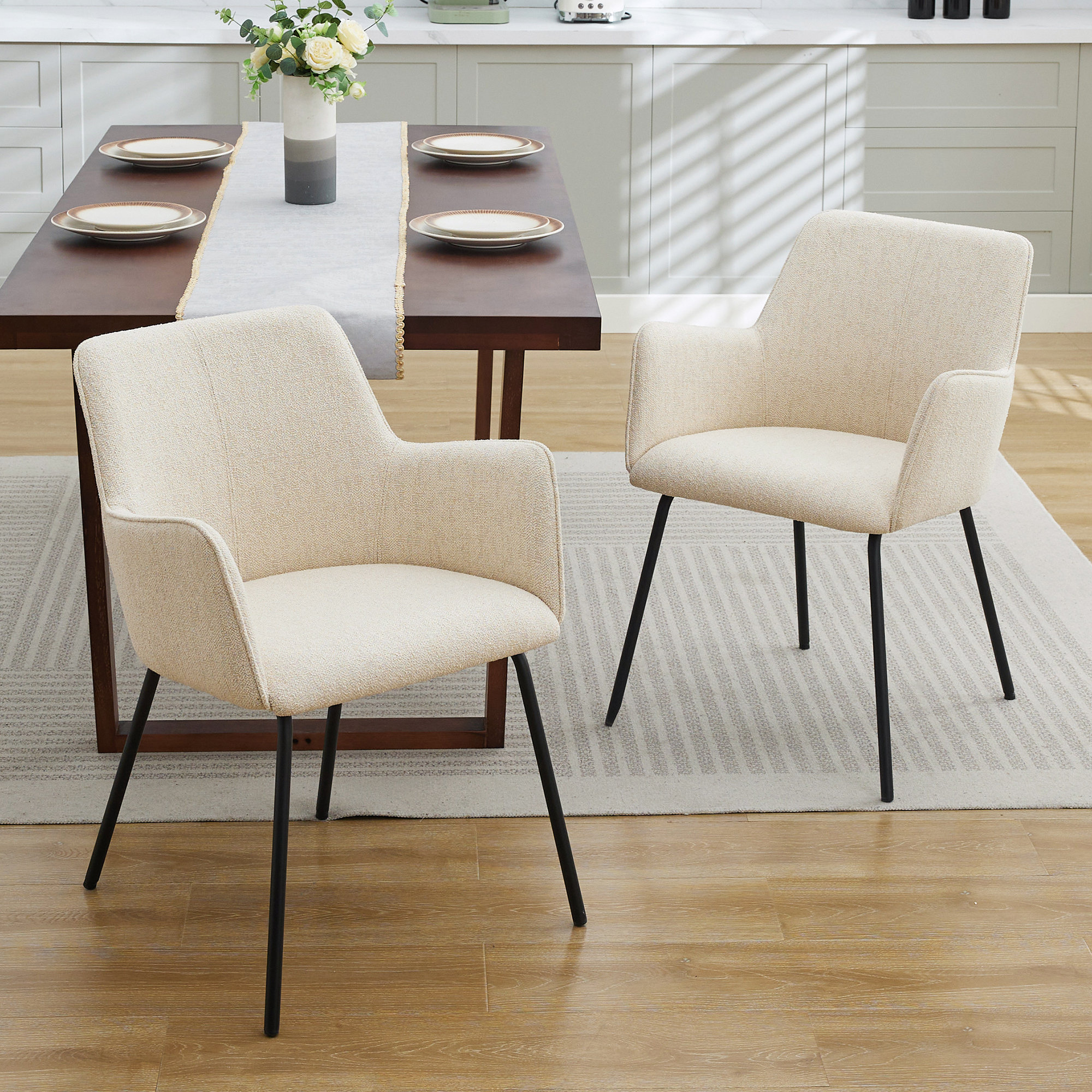 Lovetro Upholstered Arm Chair, Beige Linen